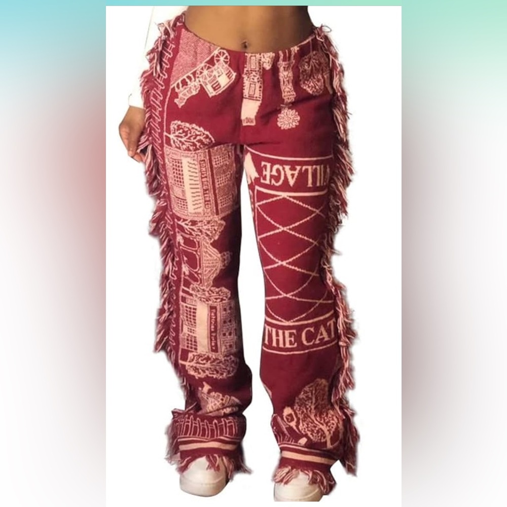 Red pants with frills